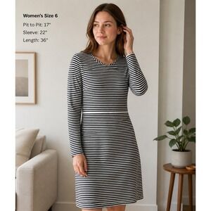 Kate Spade Saturday Black White Stripe Shift Dress Long Sleeve Women's 6